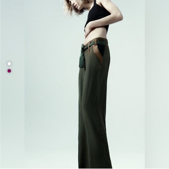 ZARA STUDIO LIMITED EDITION FLOWY PANTS DARK GREEN - Picture 1 of 6